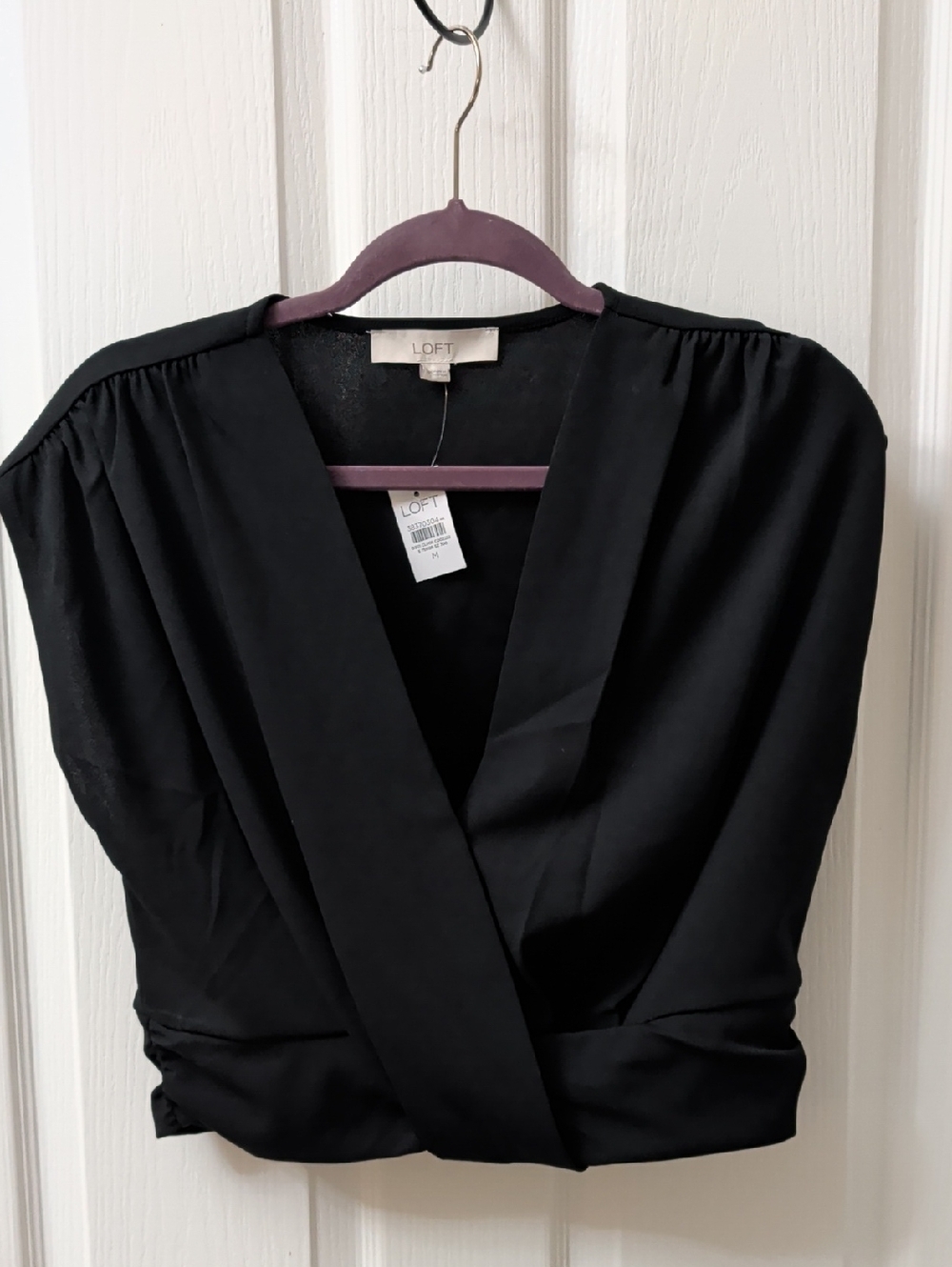 LOFT Black Wrap Front Blouse Top NWT Medium V Neck Career Office Chic
